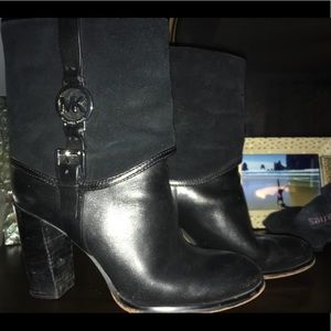 Black leather mid calf Michael Kors boots
